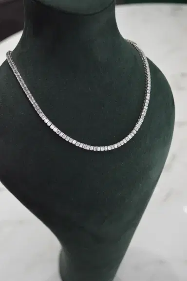 Wish Fine Jewelry 15.50ct Diamond 14K Gold Emerald Cut Tennis Necklace | Thumbnail 2