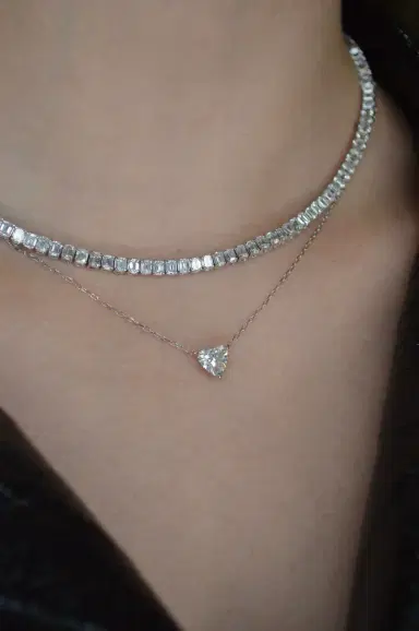 Wish Fine Jewelry 15.50ct Diamond 14K Gold Emerald Cut Tennis Necklace | Thumbnail 3