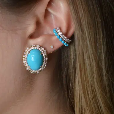 Wish Fine Jewelry 16.13ct Diamond Turquoise 14K Gold Halo Stud Earrings | Thumbnail 2 Wish Fine Jewelry 16.13ct Diamond Turquoise 14K Gold Halo Stud Earrings | Thumbnail 2