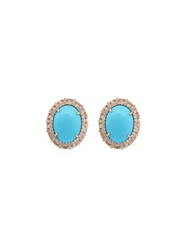 Wish Fine Jewelry 16.13ct Diamond Turquoise 14K Gold Halo Stud Earrings