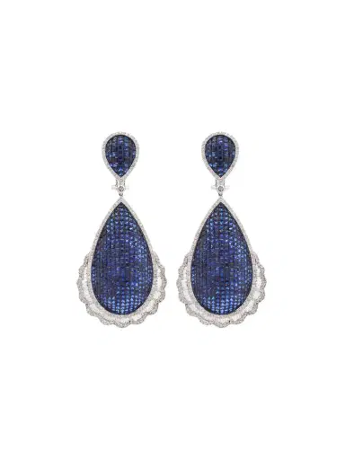 Wish Fine Jewelry 16.46ct Blue Sapphire Diamond 18K Gold Statement Dangle Earrings | Thumbnail 1 Wish Fine Jewelry 16.46ct Blue Sapphire Diamond 18K Gold Statement Dangle Earrings | Thumbnail 1