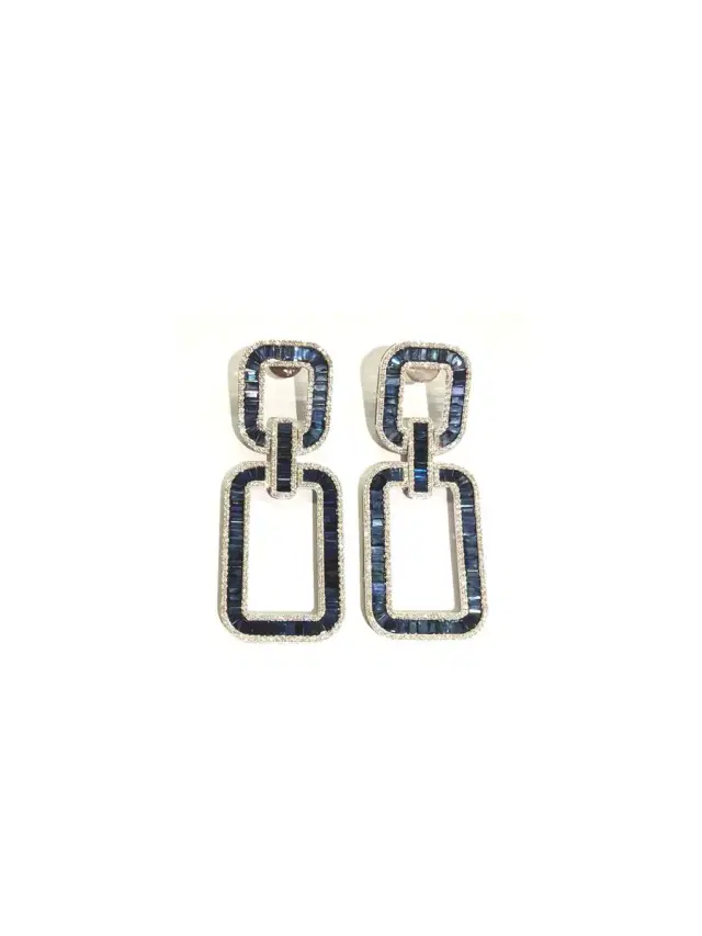 Wish Fine Jewelry 19.27ct Blue Sapphire Diamond 14K Gold Dangle Earrings