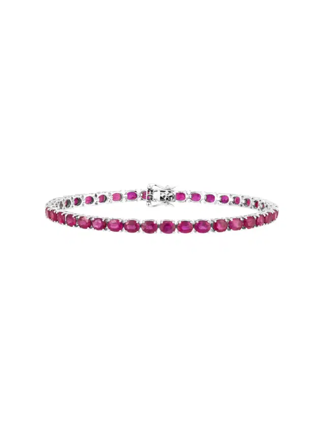 Wish Fine Jewelry 19.37ct Ruby 14K Gold Oval Tennis Bracelet