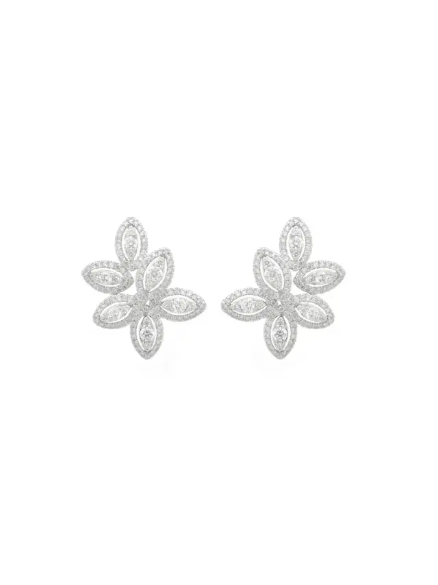 Wish Fine Jewelry 2.04ct Diamond 18K Gold Cluster Leaf Earrings