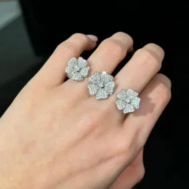 Wish Fine Jewelry 2.0cts Diamond 18K Gold Two-Finger Flower Ring | Thumbnail 2