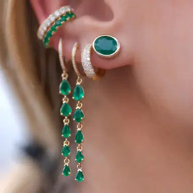 Wish Fine Jewelry 2.11ct Diamond Emerald 14K Gold Huggie Dangle Drop Earrings | Thumbnail 3 Wish Fine Jewelry 2.11ct Diamond Emerald 14K Gold Huggie Dangle Drop Earrings | Thumbnail 3