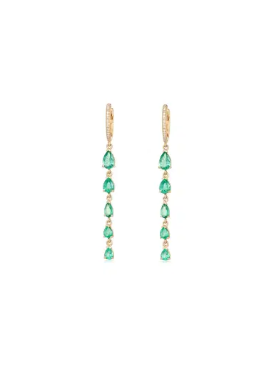 Wish Fine Jewelry 2.11ct Diamond Emerald 14K Gold Huggie Dangle Drop Earrings | Thumbnail 1 Wish Fine Jewelry 2.11ct Diamond Emerald 14K Gold Huggie Dangle Drop Earrings | Thumbnail 1