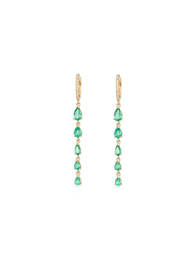 Wish Fine Jewelry 2.11ct Diamond Emerald 14K Gold  Huggie Dangle Drop Earrings