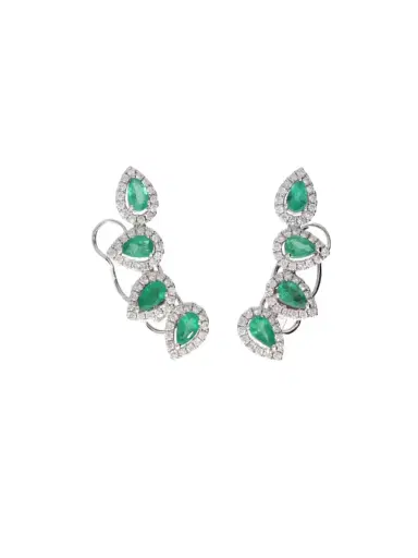 Wish Fine Jewelry 2.20ct Diamond Emerald 18K Gold Climber Earrings | Thumbnail 1 Wish Fine Jewelry 2.20ct Diamond Emerald 18K Gold Climber Earrings | Thumbnail 1