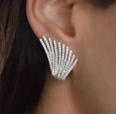 Wish Fine Jewelry 2.26ct Diamond 18K Gold Multi Row Wing Earrings | Thumbnail 2 Wish Fine Jewelry 2.26ct Diamond 18K Gold Multi Row Wing Earrings | Thumbnail 2