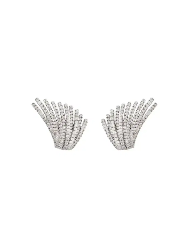 Wish Fine Jewelry 2.26ct Diamond 18K Gold Multi Row Wing Earrings