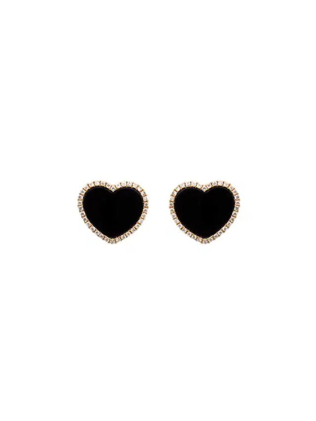 Wish Fine Jewelry 2.26ct Diamond Black Onyx 18K Gold Halo Heart Stud