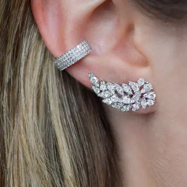 Wish Fine Jewelry 2.30ct Diamond 18K Gold Leaf Climber Earrings | Thumbnail 3