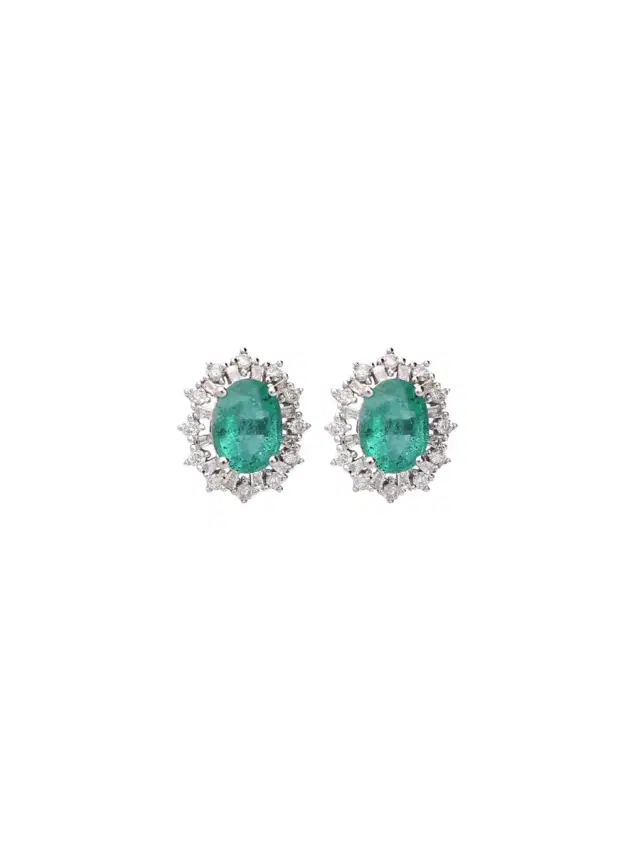 Wish Fine Jewelry 2.30ct Diamond Emerald 18K Gold Sunburst Halo Stud Earrings