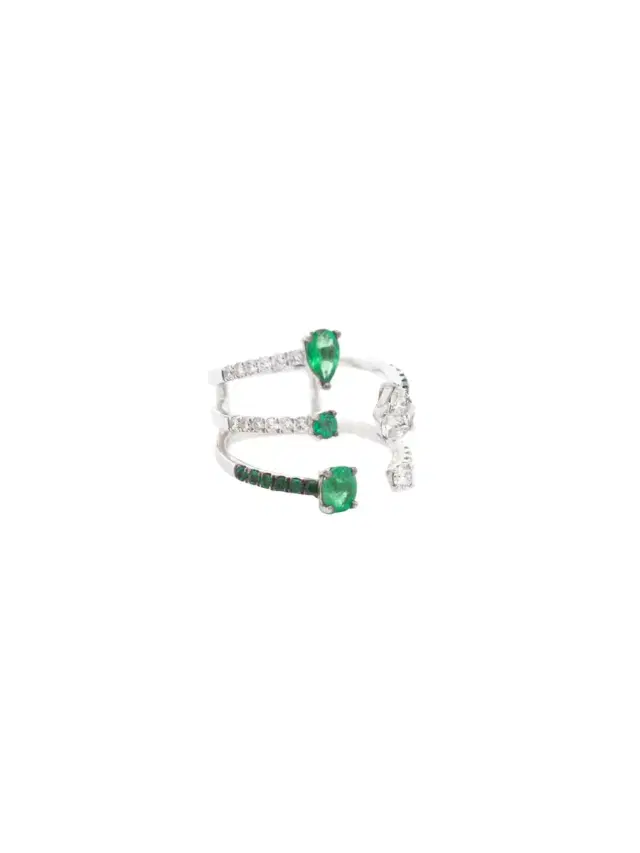 Wish Fine Jewelry 2.37ct Diamond Emerald 18K Gold Open Shank Ring