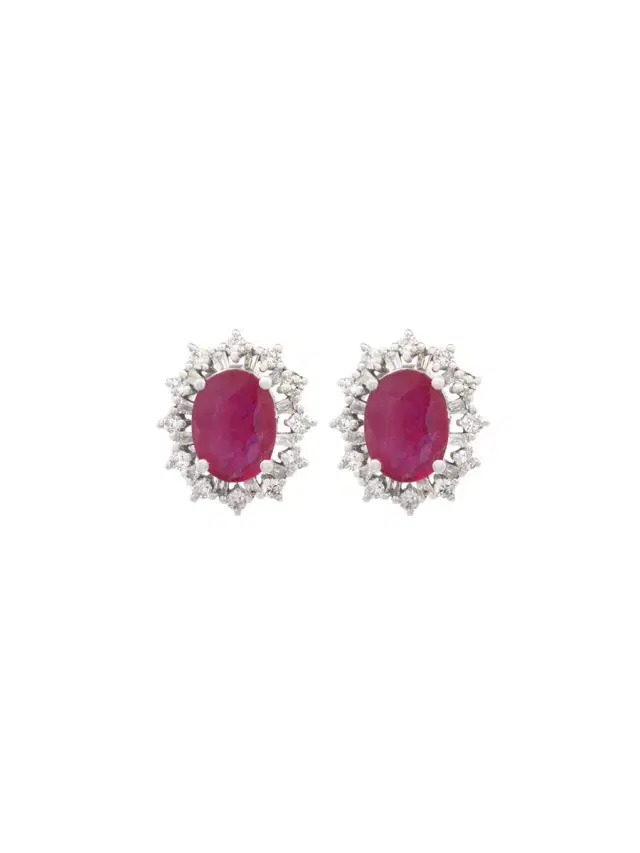 Wish Fine Jewelry 2.3ct Diamond Ruby 18K Gold Halo Stud Earrings