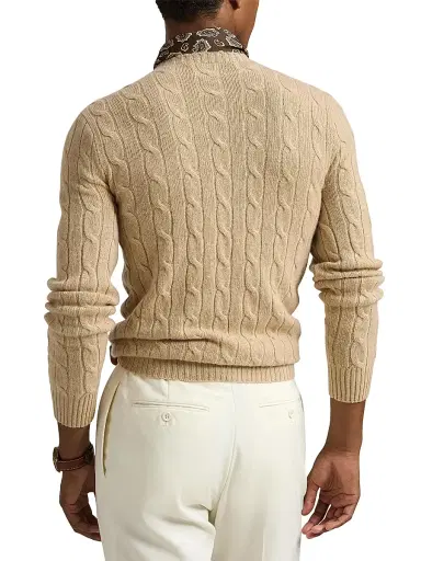 Polo Ralph Lauren Men's The Iconic Cable-Knit Cashmere Sweater - Dune Melange - Size XXL | Thumbnail 4