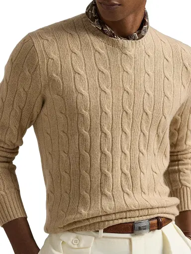 Polo Ralph Lauren Men's The Iconic Cable-Knit Cashmere Sweater - Dune Melange - Size XXL | Thumbnail 5