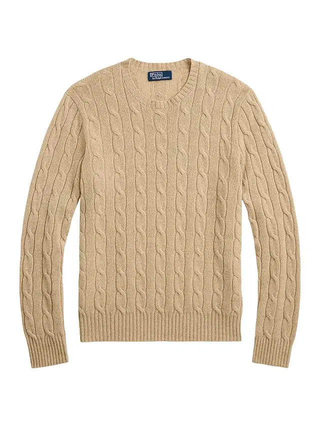 Polo Ralph Lauren Men's The Iconic Cable-Knit Cashmere Sweater - Dune Melange