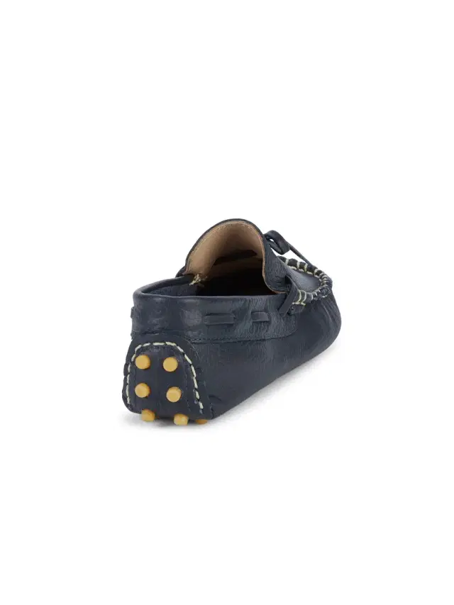 Kid's Leather Driving Loafers - Navy 4 (Child)