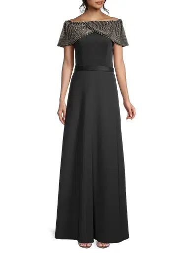 Basix Women's Crystal Off-The-Shoulder Gown - Black Silver | Thumbnail 2