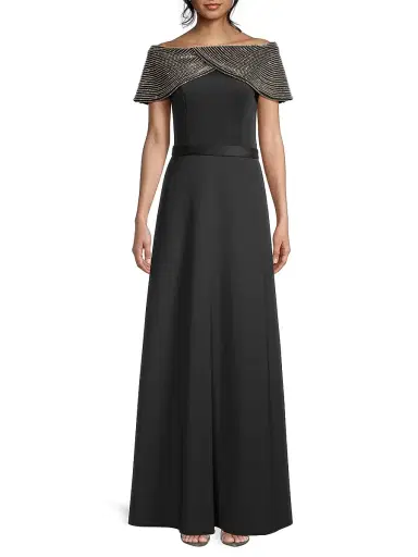 Basix Women's Crystal Off-The-Shoulder Gown - Black Silver | Thumbnail 3