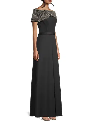 Basix Women's Crystal Off-The-Shoulder Gown - Black Silver | Thumbnail 4