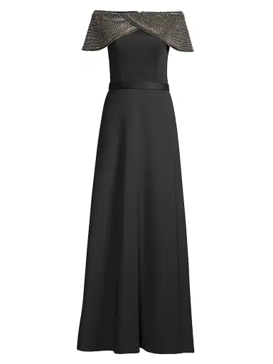 Basix Women's Crystal Off-The-Shoulder Gown - Black Silver | Thumbnail 1