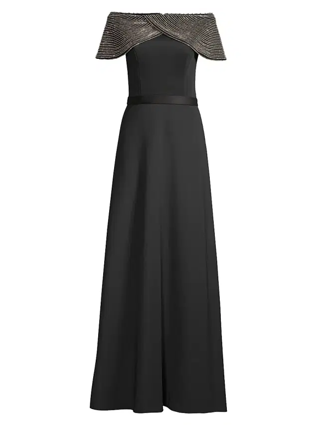 Women's Crystal Off-The-Shoulder Gown - Black Silver