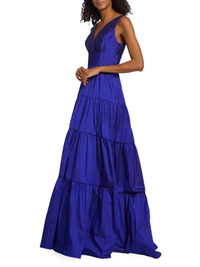 Amsale Women's Taffeta V-Neck Tiered Gown - Cobalt