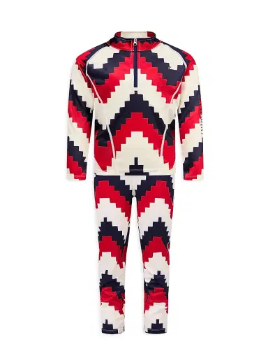 Perfect Moment Little Kid's & Kid's Half-Zip Thermal Top - Red Chevron | Thumbnail 2