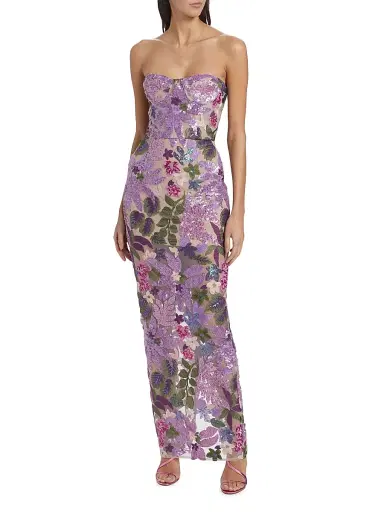 Bronx and Banco Women's Dahlia Floral-Embellished Strapless Gown - Lilac Multi | Thumbnail 2 Bronx and Banco Women's Dahlia Floral-Embellished Strapless Gown - Lilac Multi | Thumbnail 2