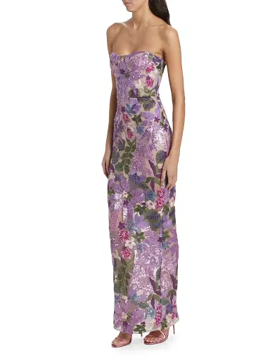 Bronx and Banco Women's Dahlia Floral-Embellished Strapless Gown - Lilac Multi | Thumbnail 3 Bronx and Banco Women's Dahlia Floral-Embellished Strapless Gown - Lilac Multi | Thumbnail 3