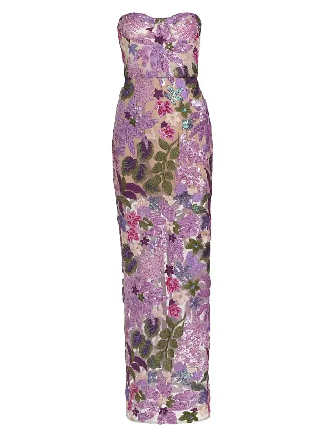 Bronx and Banco Women's Dahlia Floral-Embellished Strapless Gown - Lilac Multi