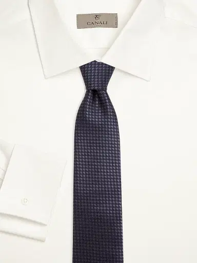 Canali Men's Neat Silk Tie - Dark Blue | Thumbnail 2 Canali Men's Neat Silk Tie - Dark Blue | Thumbnail 2