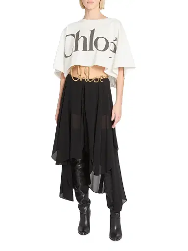 Chloé Women's Silk Chiffon Asymmetric Skirt - Black | Thumbnail 2