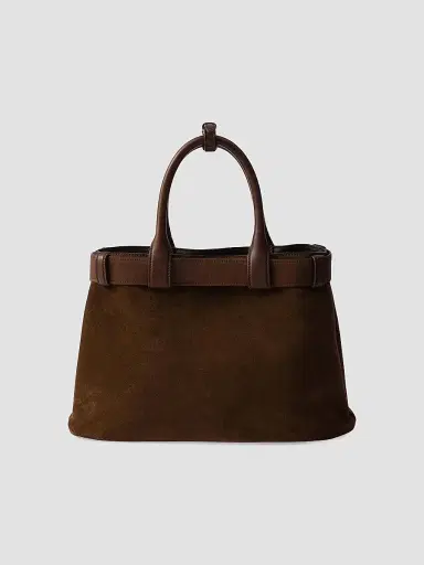 Prada Women's Buckle Medium Suede Top Handle Bag with Belt - Brown | Thumbnail 3