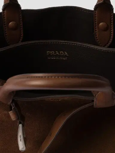 Prada Women's Buckle Medium Suede Top Handle Bag with Belt - Brown | Thumbnail 4