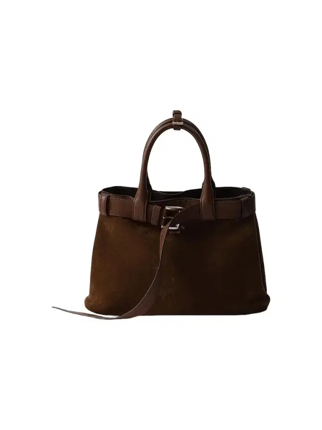 Prada Women's Buckle  Suede Top Handle Bag with Belt - Brown