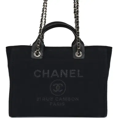 Chanel Chanel Small Deauville Shopping Tote Black Canvas Light Gold Hardware | Thumbnail 2 Chanel Chanel Small Deauville Shopping Tote Black Canvas Light Gold Hardware | Thumbnail 2