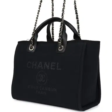 Chanel Chanel Small Deauville Shopping Tote Black Canvas Light Gold Hardware | Thumbnail 4 Chanel Chanel Small Deauville Shopping Tote Black Canvas Light Gold Hardware | Thumbnail 4