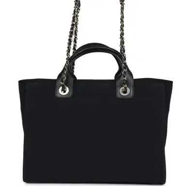 Chanel Chanel Small Deauville Shopping Tote Black Canvas Light Gold Hardware | Thumbnail 6 Chanel Chanel Small Deauville Shopping Tote Black Canvas Light Gold Hardware | Thumbnail 6