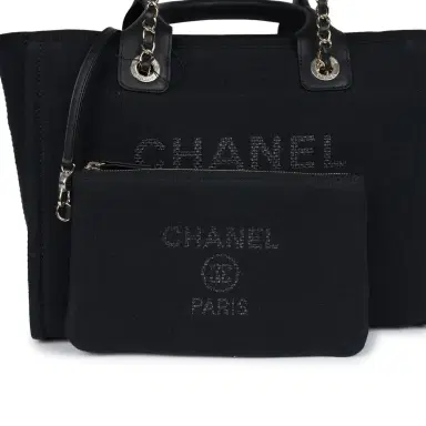 Chanel Chanel Small Deauville Shopping Tote Black Canvas Light Gold Hardware | Thumbnail 7 Chanel Chanel Small Deauville Shopping Tote Black Canvas Light Gold Hardware | Thumbnail 7