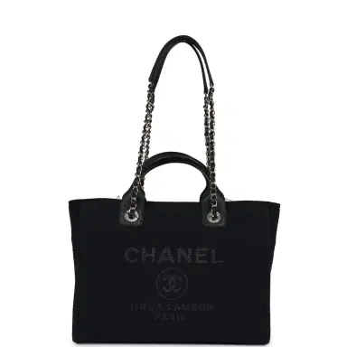 Chanel Chanel Small Deauville Shopping Tote Black Canvas Light Gold Hardware | Thumbnail 1 Chanel Chanel Small Deauville Shopping Tote Black Canvas Light Gold Hardware | Thumbnail 1