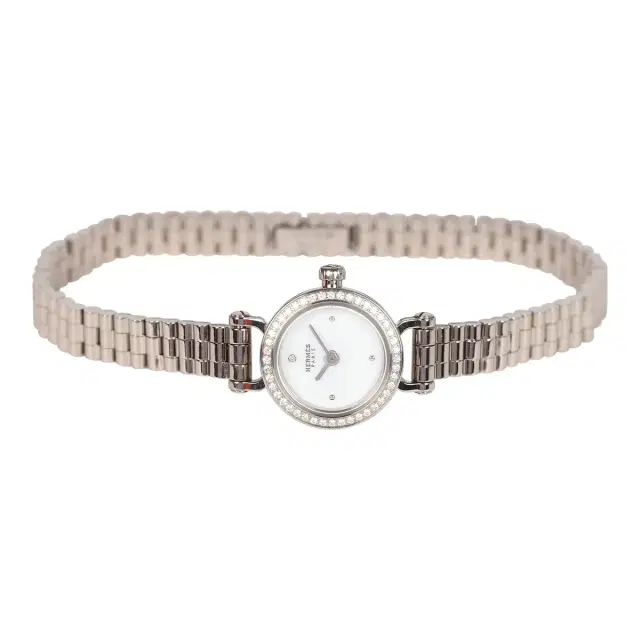 hermes Hermes Faubourg Watch Mini White Lacquered 18K White Gold Hardware & Diamonds