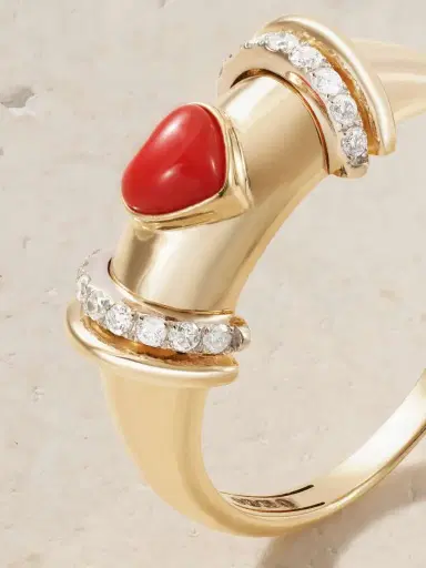 L’Atelier Nawbar Warrior Venus 18-karat Gold, Rhodium-plated, Coral And Diamond Ring | Thumbnail 4 L’Atelier Nawbar Warrior Venus 18-karat Gold, Rhodium-plated, Coral And Diamond Ring | Thumbnail 4