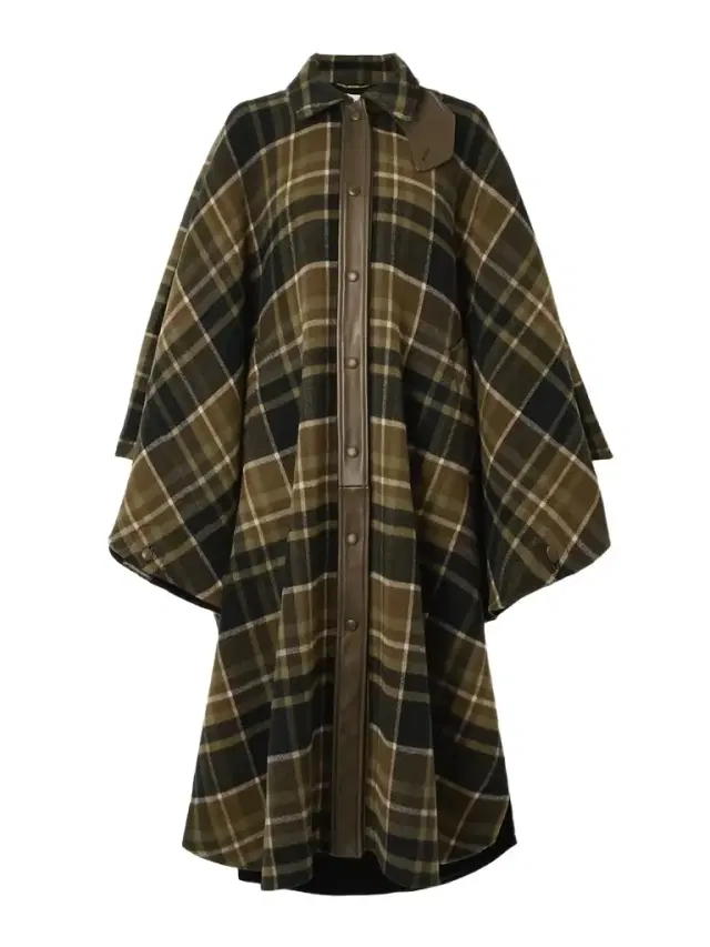 Oversized Leather-trimmed Checked Wool-blend Flannel Coat