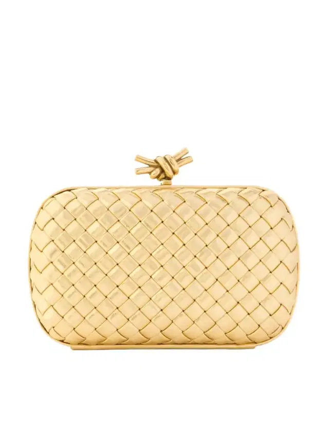 Knot Padded Intrecciato Metallic Leather Clutch