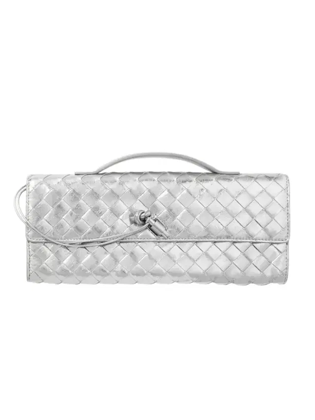 Long Andiamo Intrecciato Metallic Leather Clutch