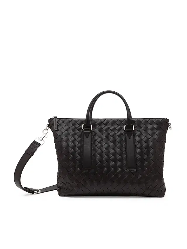 Bottega Veneta Men's Intrecciato Leather Soft Briefcase - Black Silver